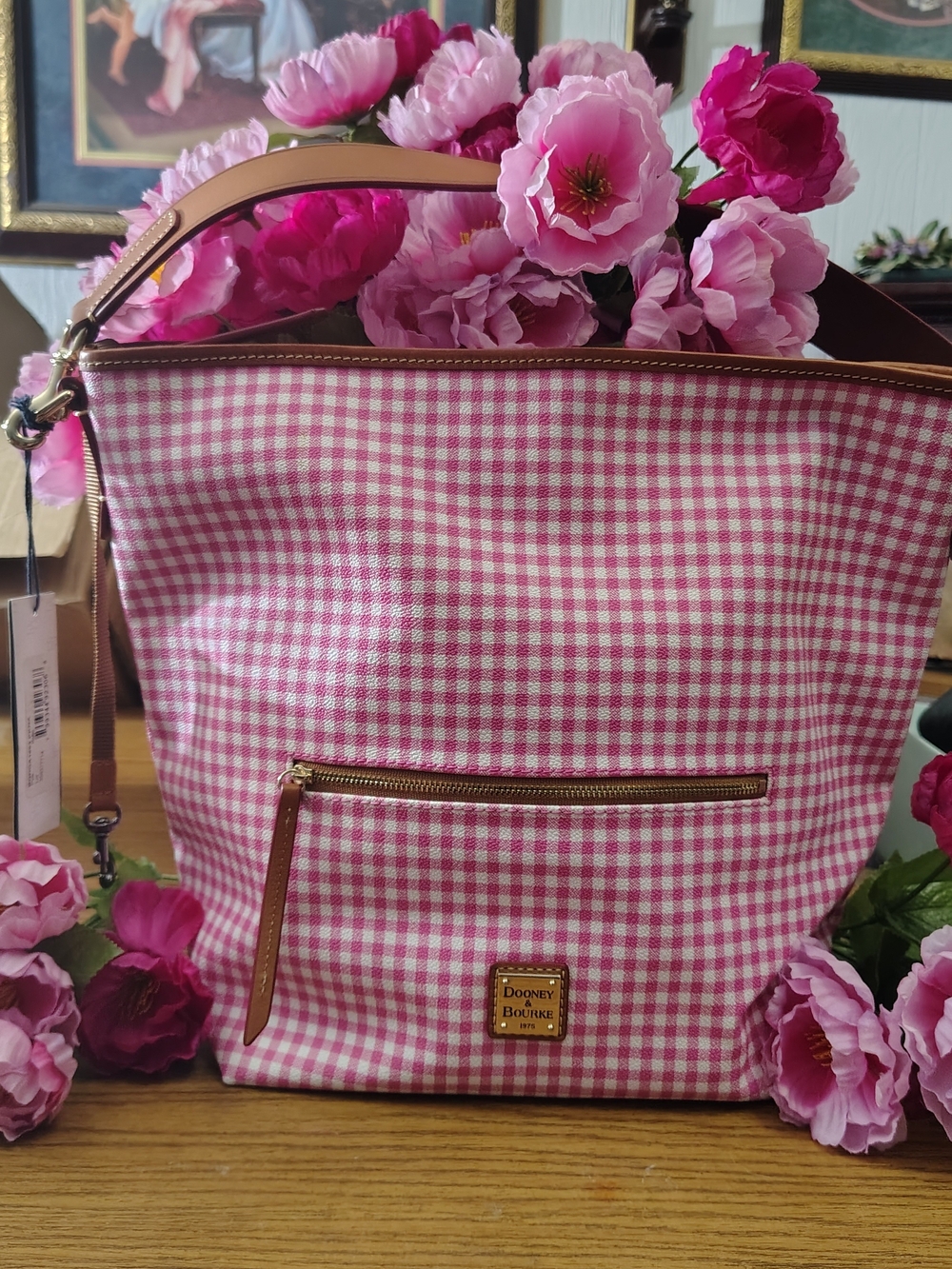 Dooney & Bourke Pink Gingham Bucket Bag